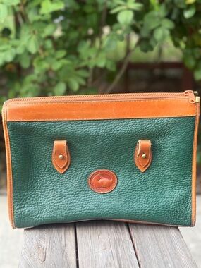 Vintage Dooney & Bourke Green Leather Bag with Tan Trim